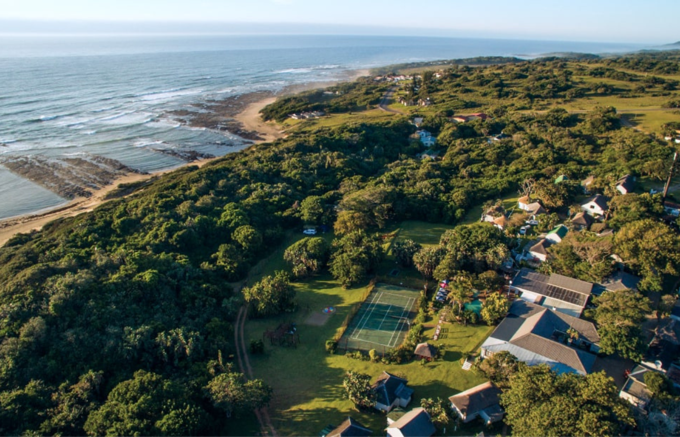 S052 - IT1 - Aerial View of Trennerys Hotel Where It All Began - Journeys - Wild Coast Hotel Hopper - Aerial View of Trennerys Hotel