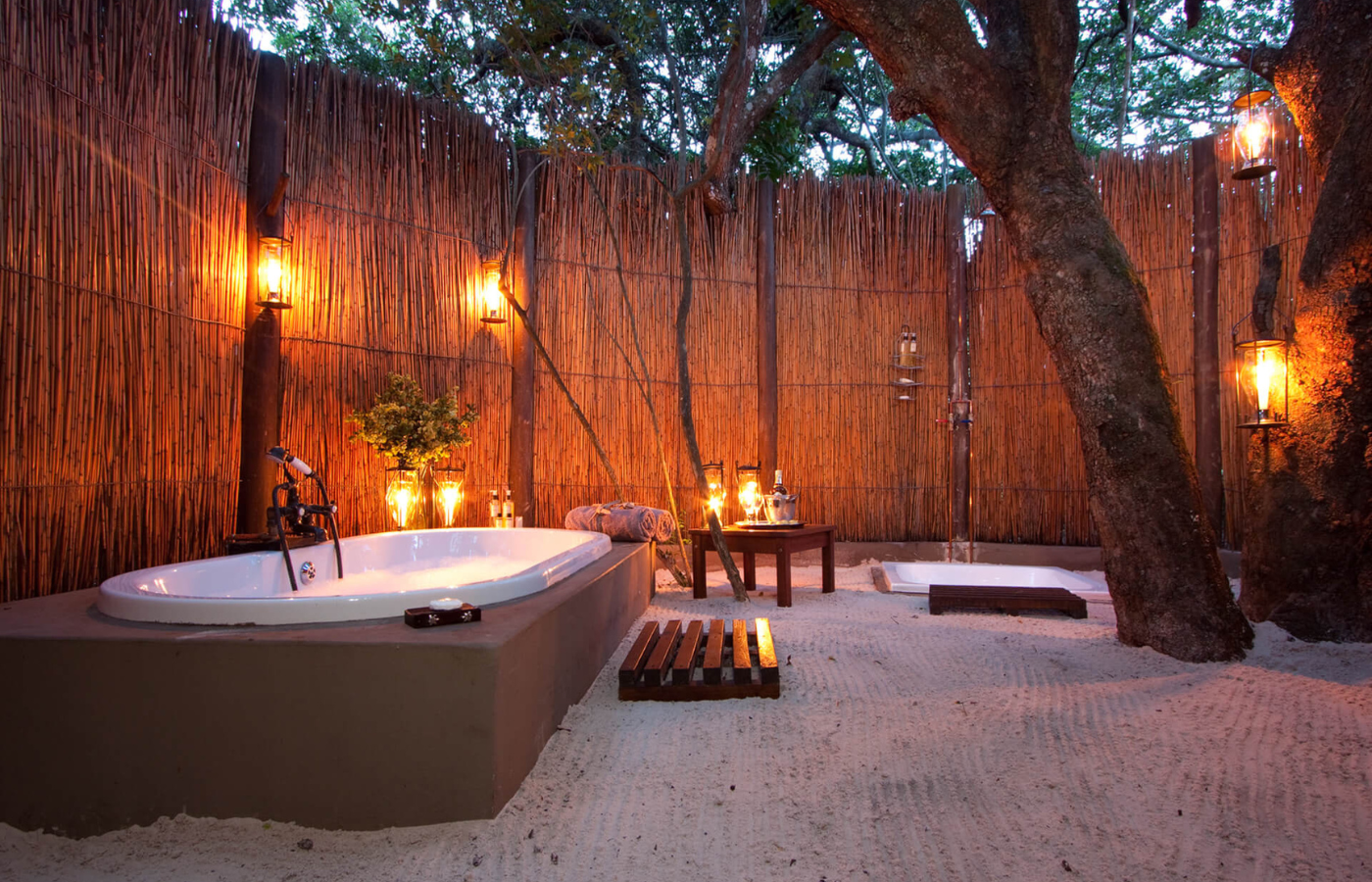 S050 - IT2 - Candlelit Bath Area and Spa at Accommodation Where It All Began - Journeys - Tropical African Lake and Forrest Slackpacking Adventure - Candlelit Bath Area and Spa at Accommodation